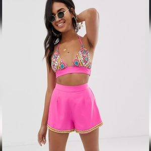 Pink Embellished Two Piece Short Set